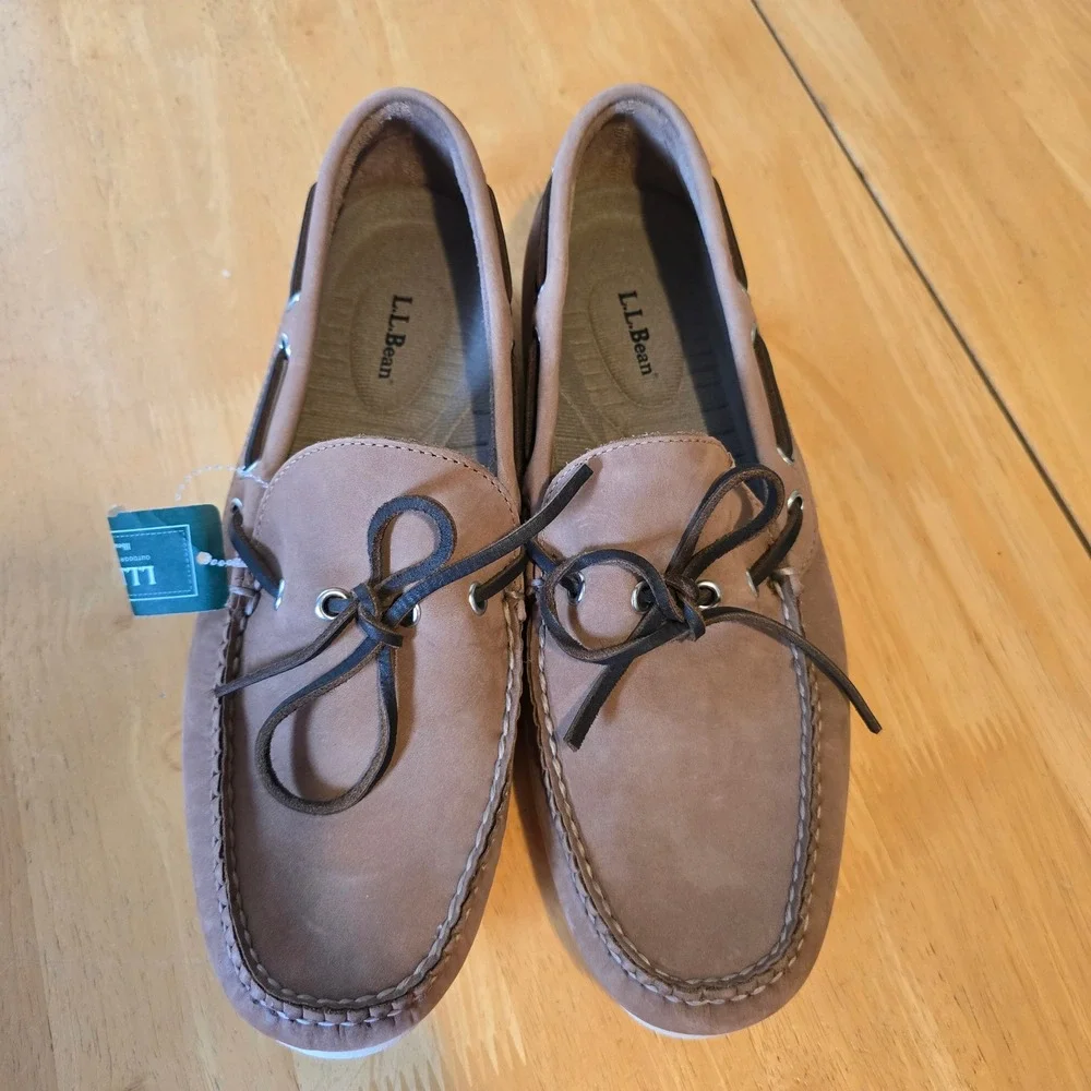 L.L.Bean Camp Mocs Men's Size 10 D River Rock Leather Boat Shoes NWT